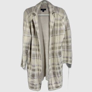 Ann Taylor Plaid Jacquard Coatigan - Super Soft - Beige & Taupe - M Petite
